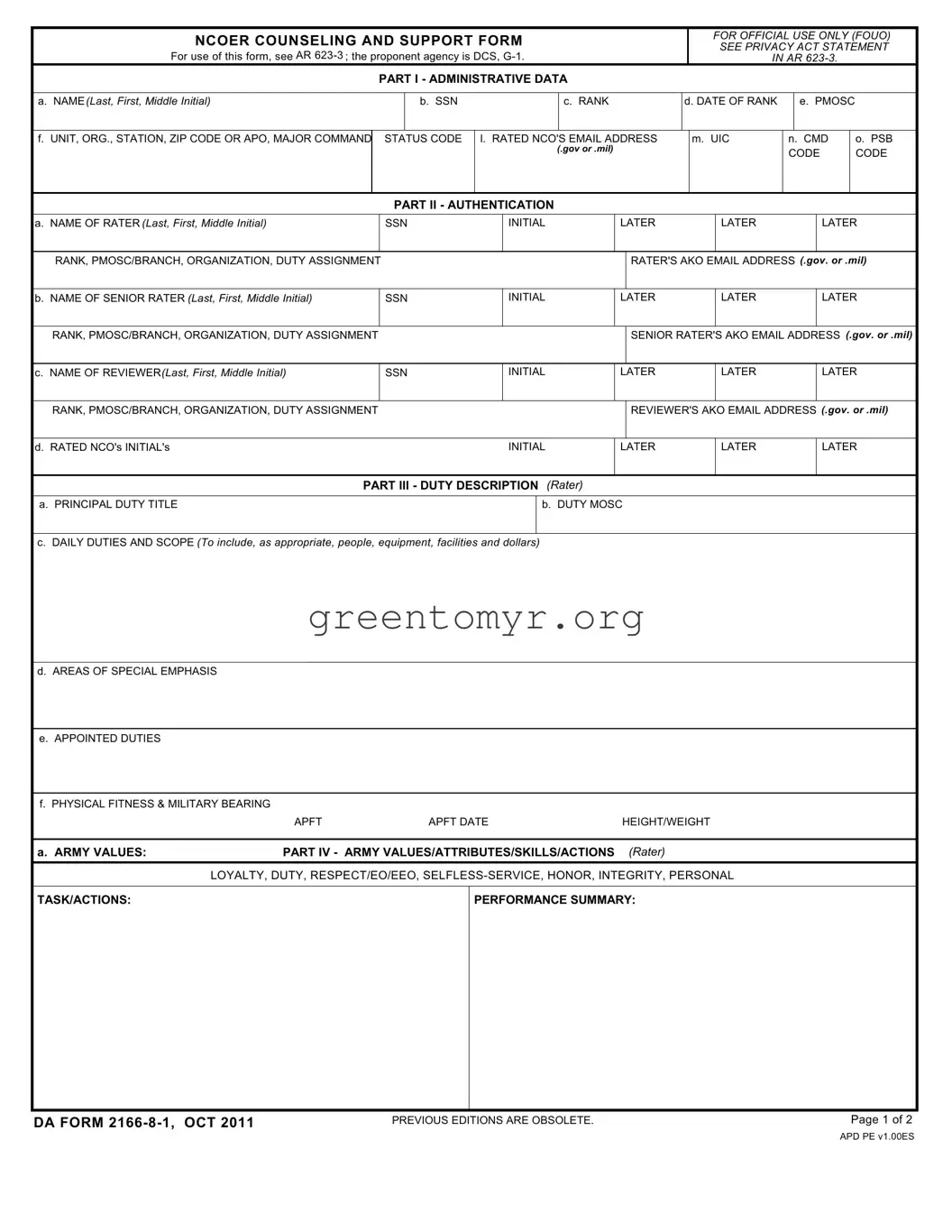Fill in a Valid Da 2166 8 1 Template