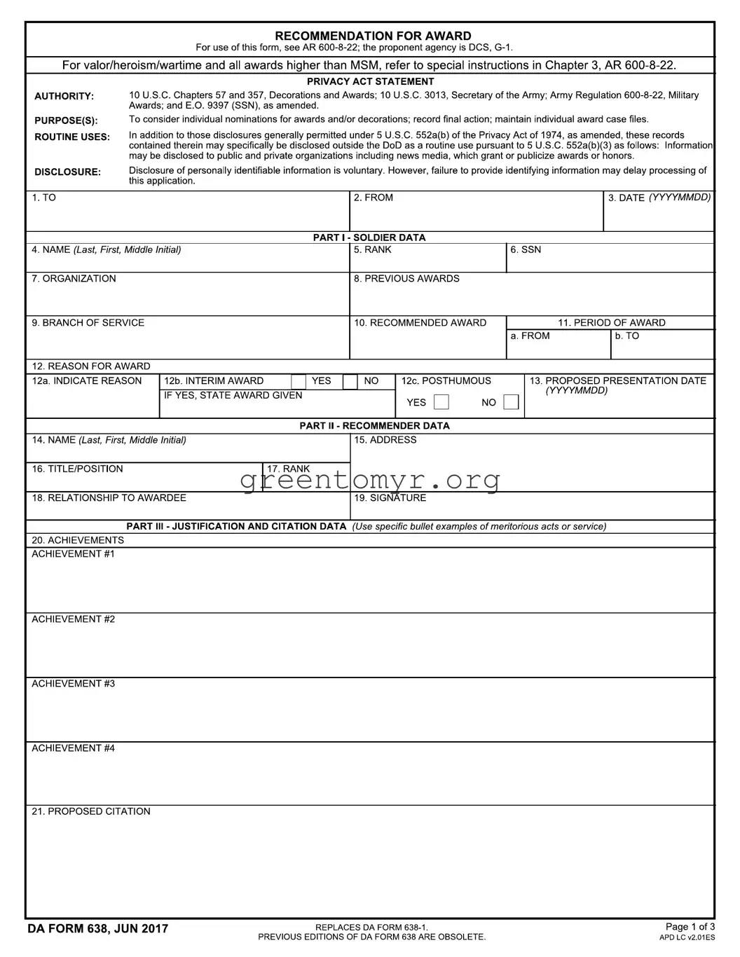Fill in a Valid Da 638 Template