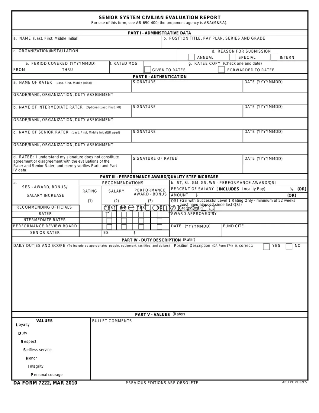 Fill in a Valid Da 7222 1 Template