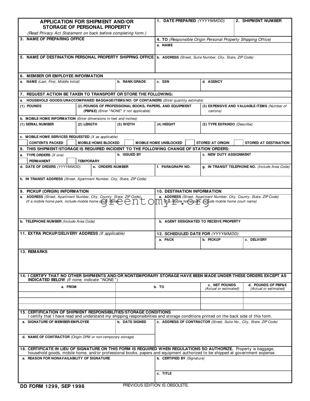 Fill in a Valid Dd 1299 Template