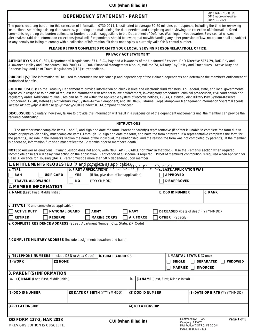 Fill in a Valid Dd 137 3 Template