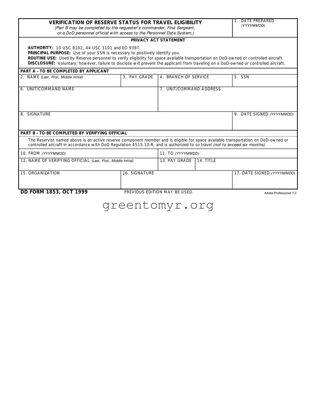 Fill in a Valid Dd 1853 Template