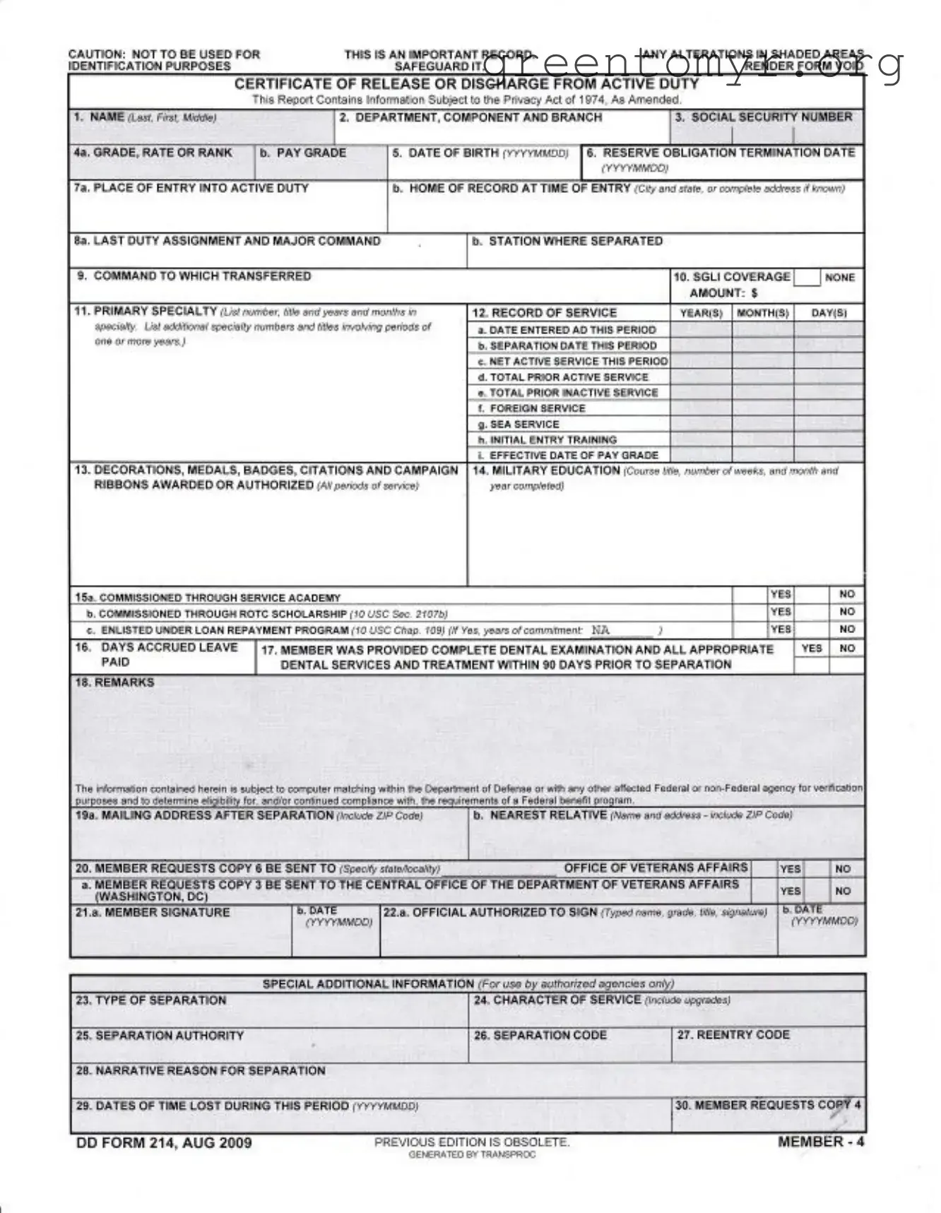 Fill in a Valid Dd 214 Template