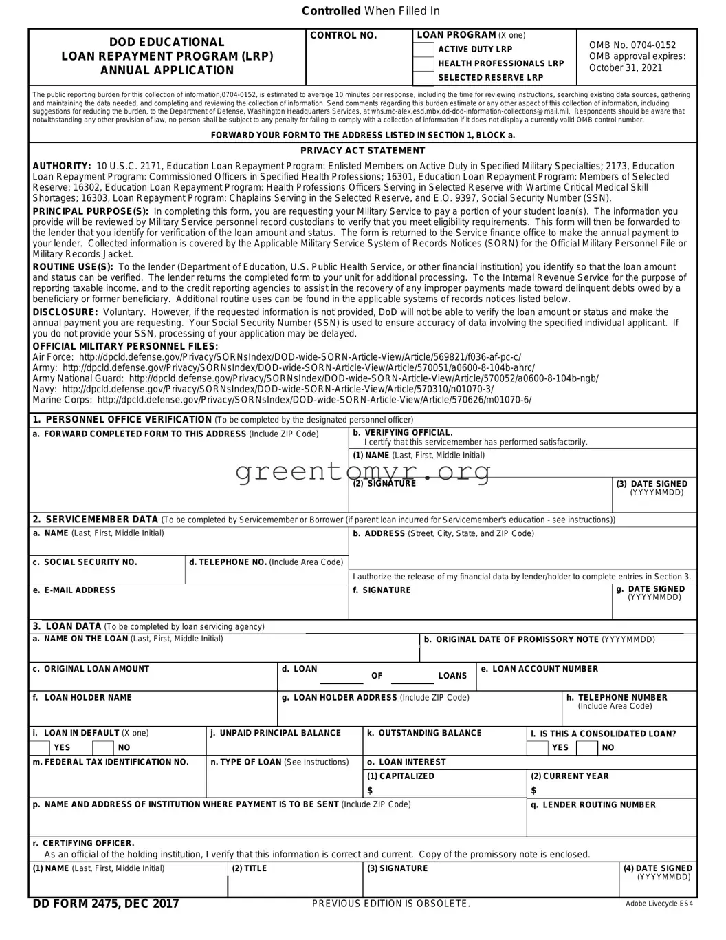 Fill in a Valid Dd 2475 Template