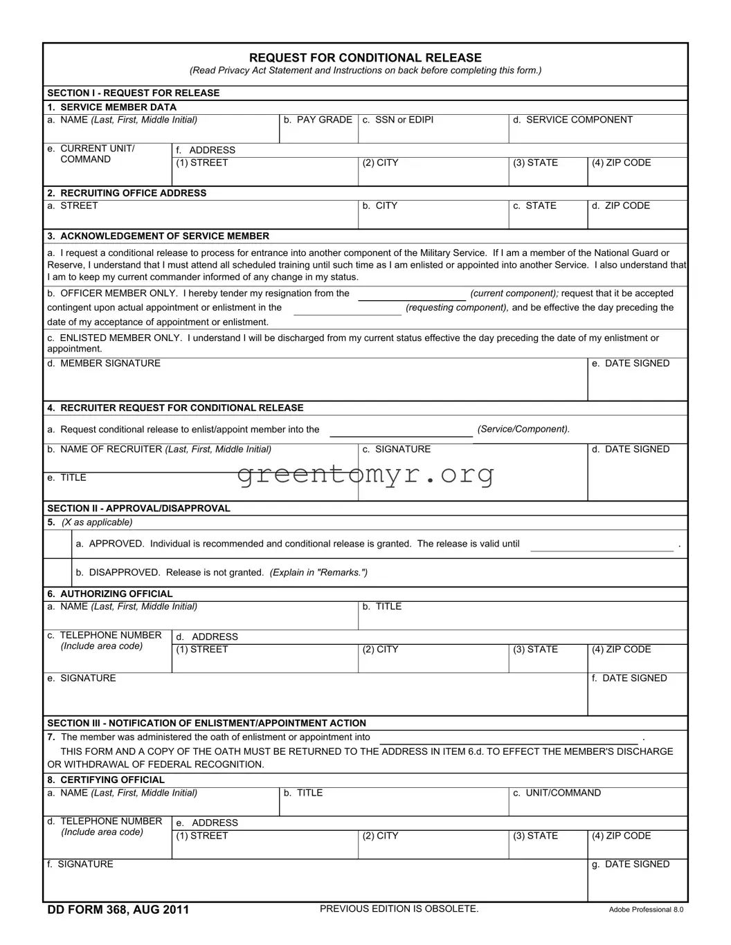 Fill in a Valid Dd 368 Template