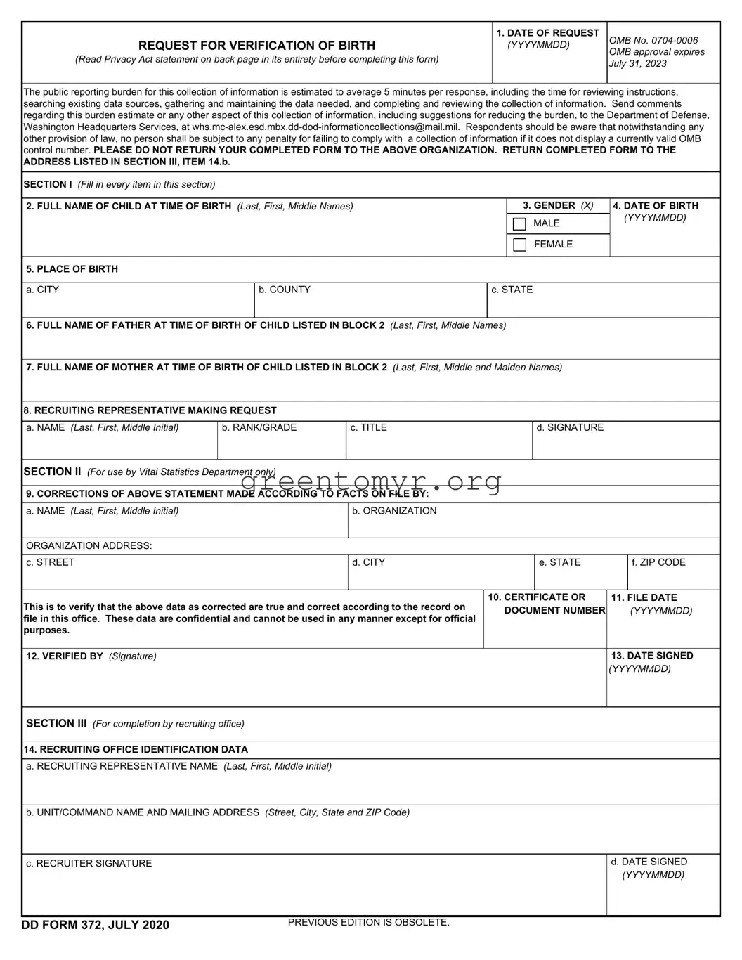 Fill in a Valid Dd 372 Template