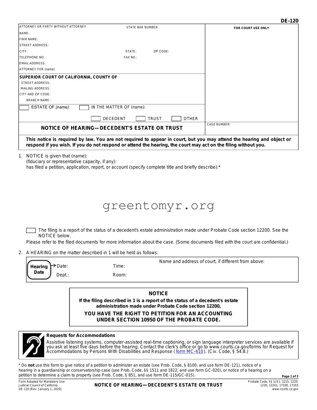 Fill in a Valid De 120 Template