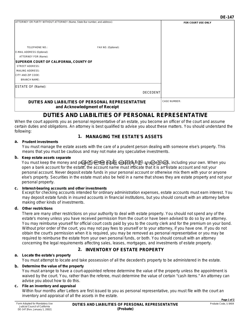 Fill in a Valid De 147 Template