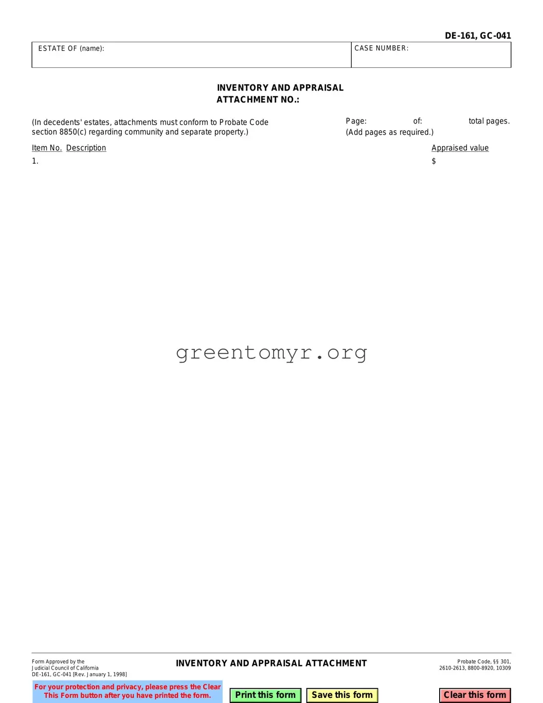 Fill in a Valid De 161 Gc 041 Template