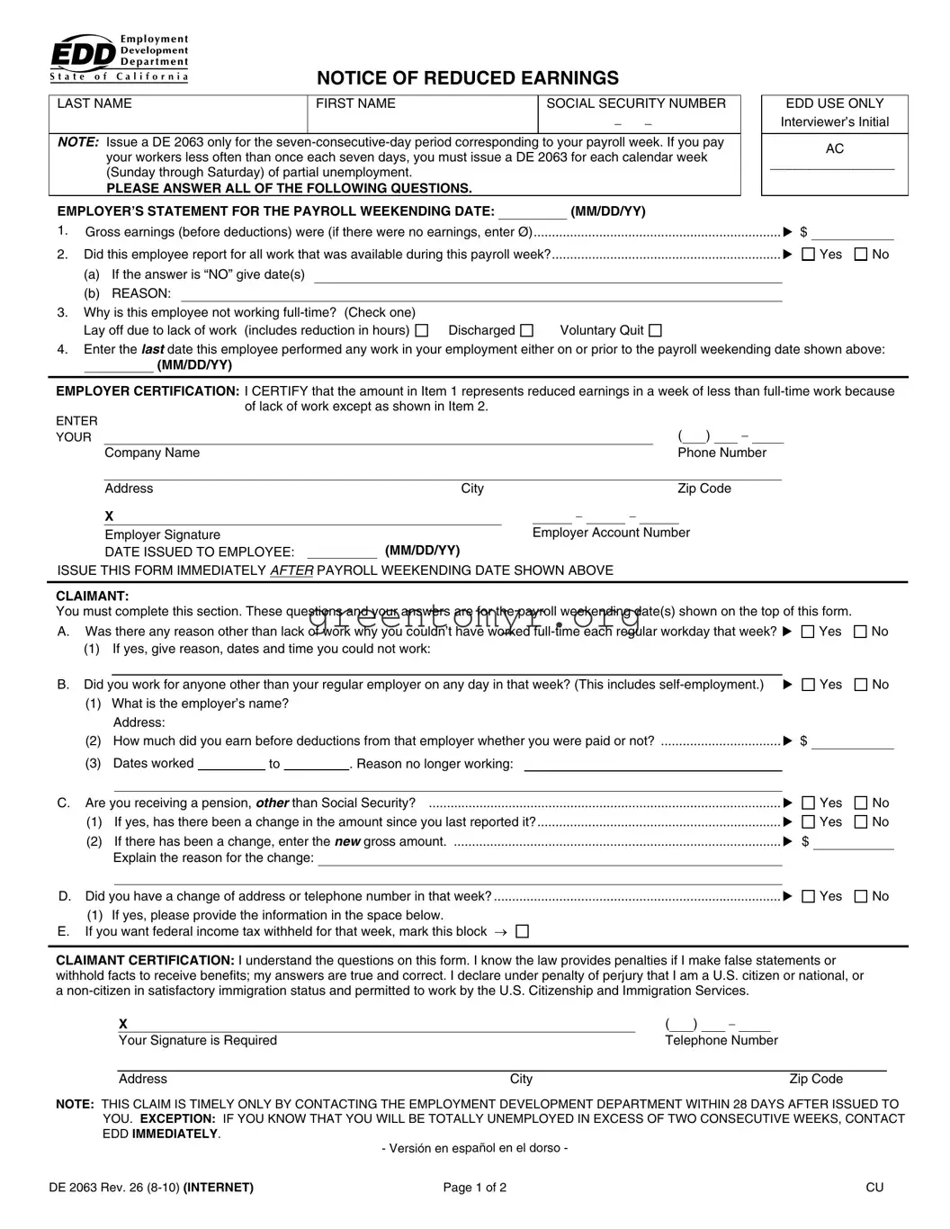 Fill in a Valid De 2063 Template