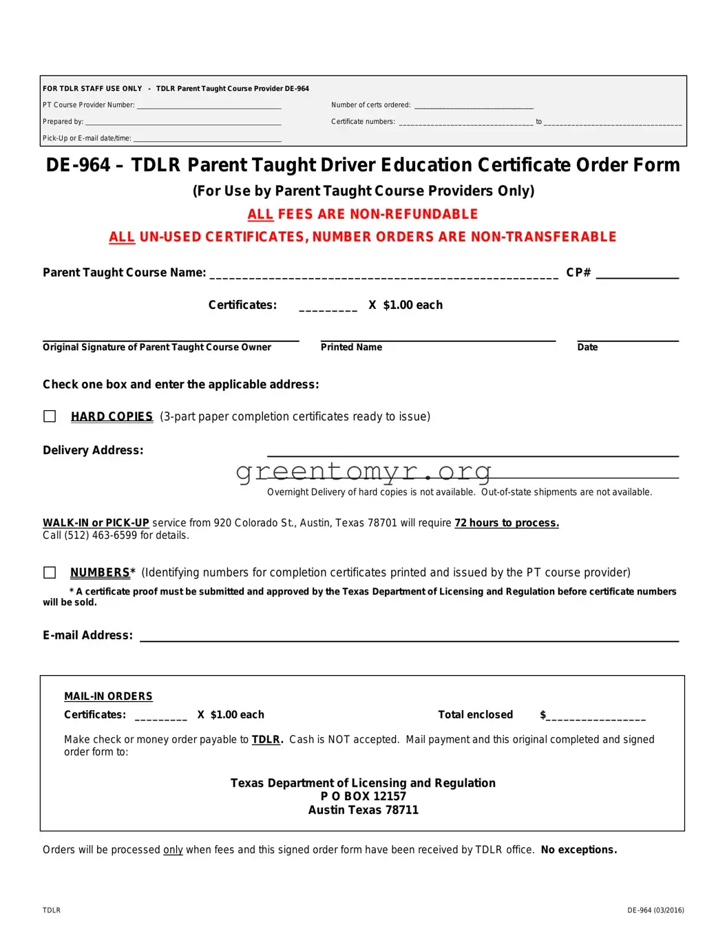 Fill in a Valid De 964 Template