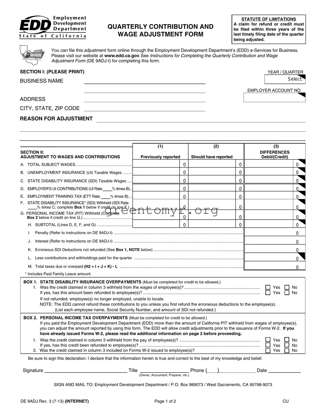 Fill in a Valid De 9Adj Template