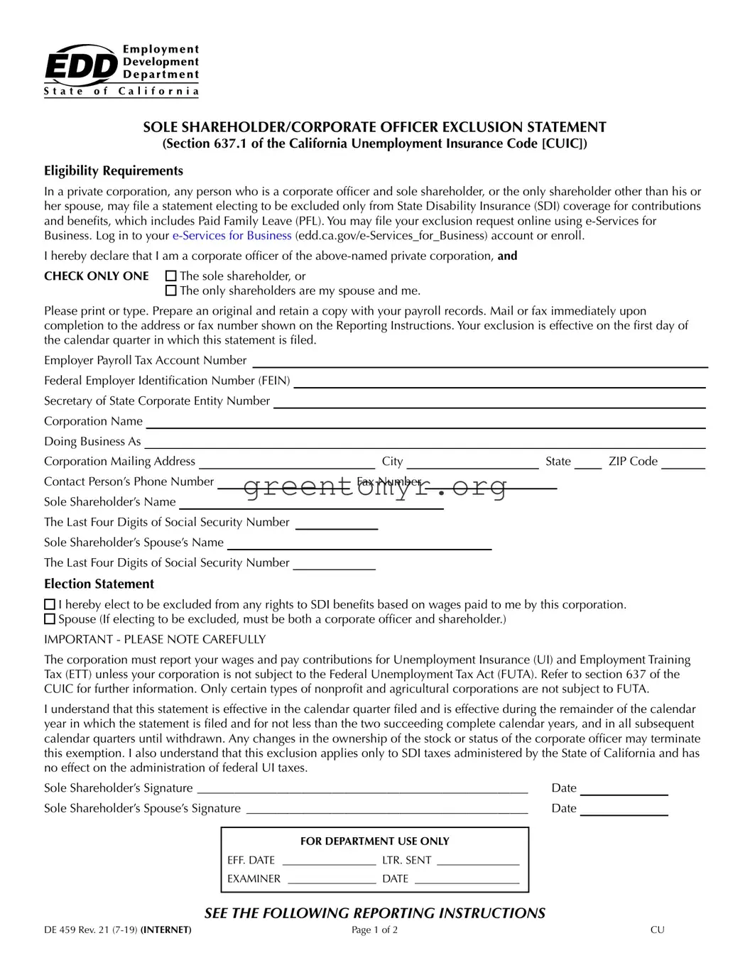 Fill in a Valid De459 Template