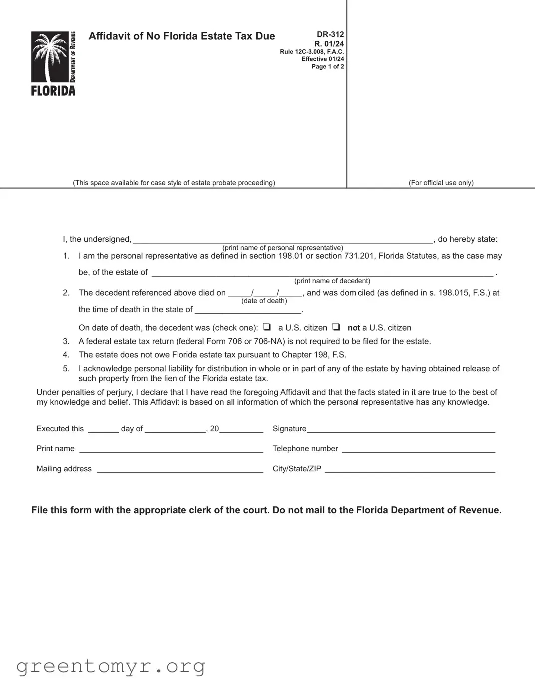 Fill in a Valid Fl Dr 312 Template