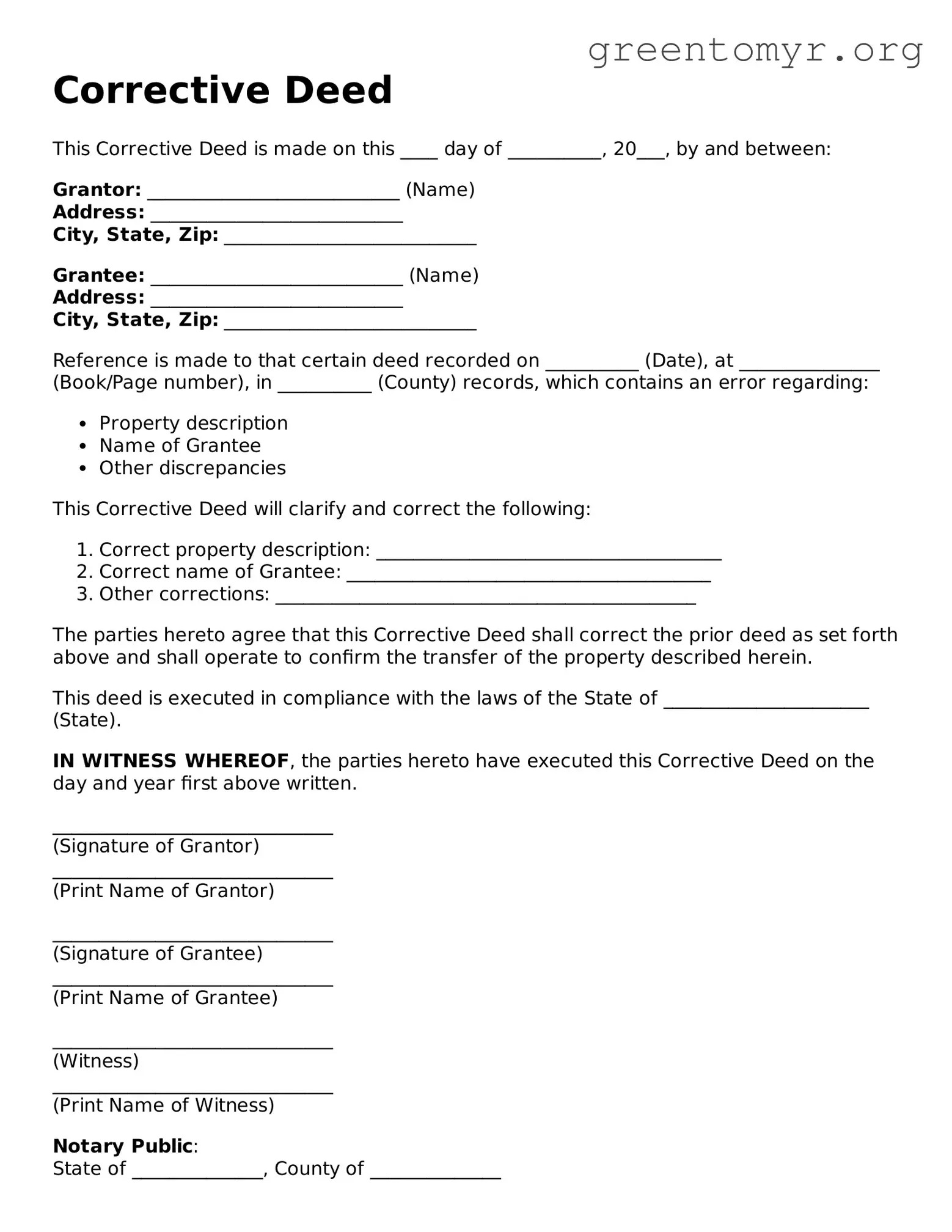 Valid Corrective Deed Form