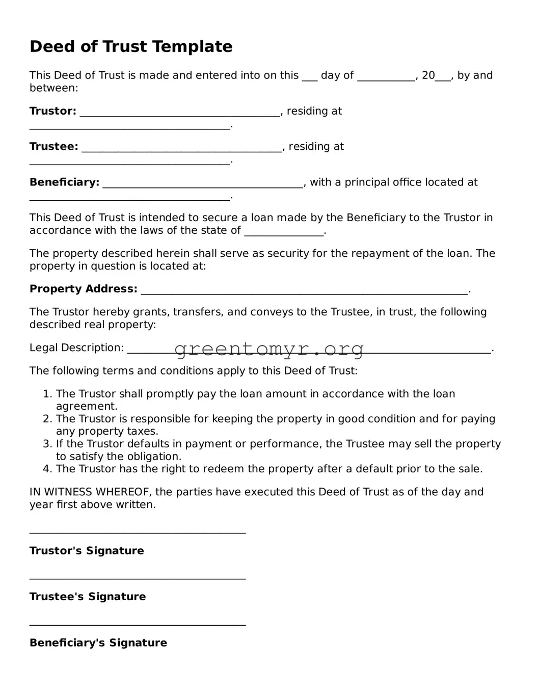 Valid Deed of Trust Form