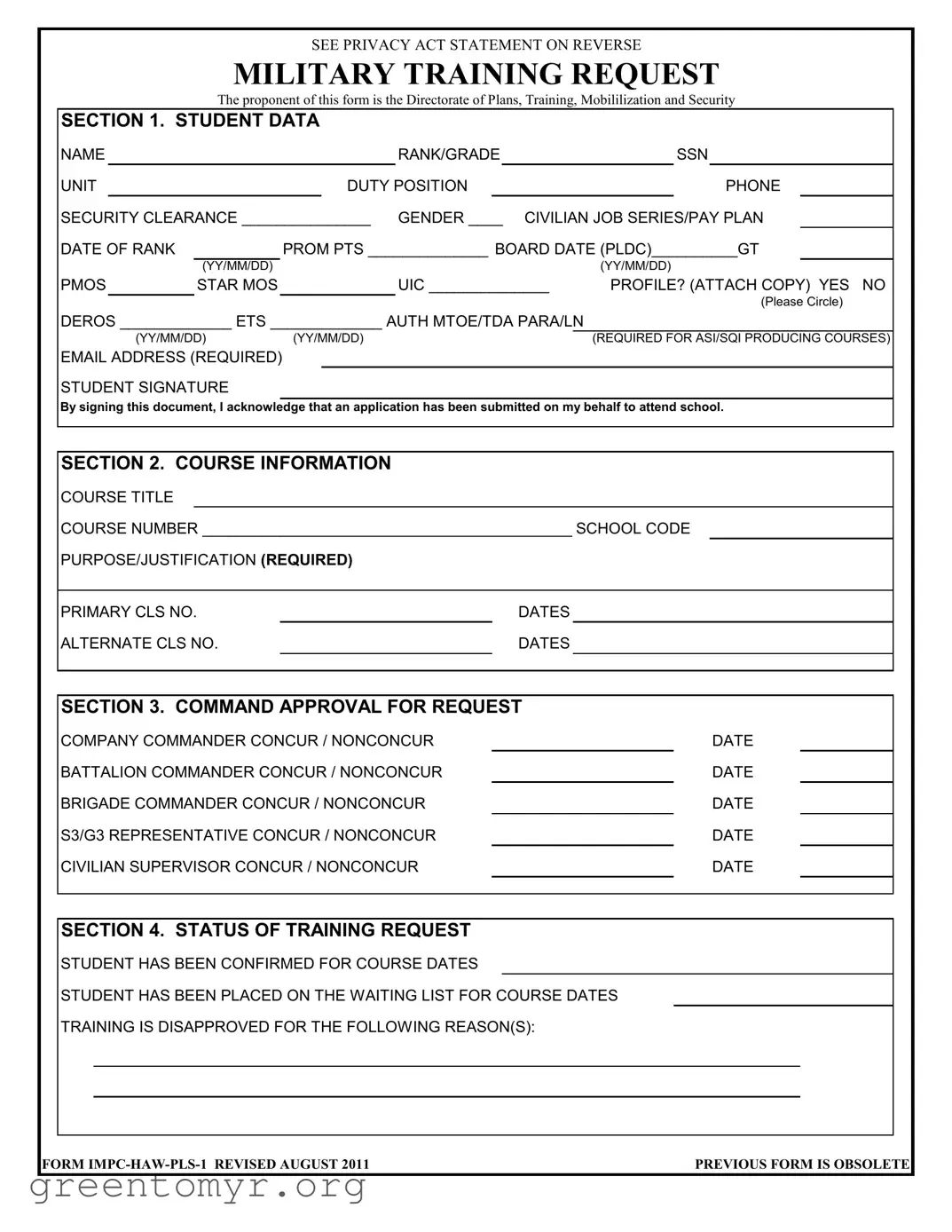Fill in a Valid Military Training Request Template