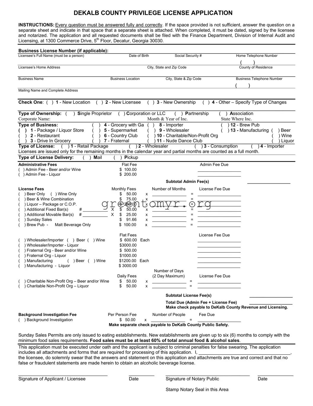 Fill in a Valid Dekalb County License Application Template