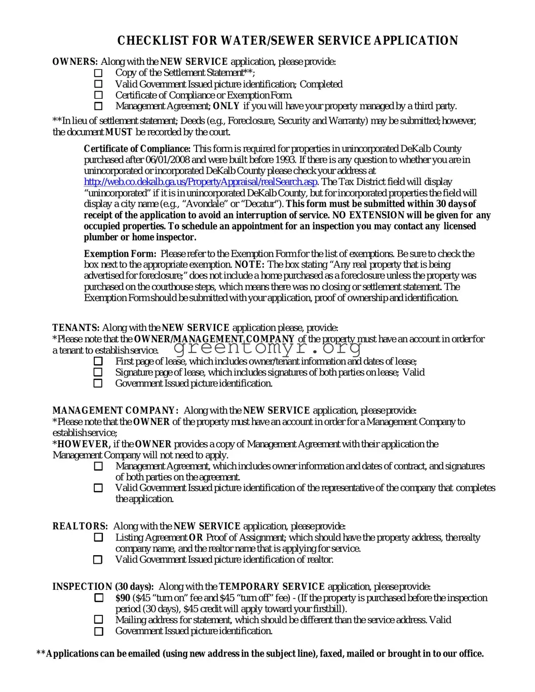 Fill in a Valid Dekalb County Water Application Template