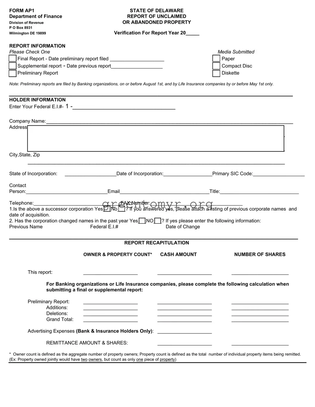 Fill in a Valid Delaware Ap1 Template