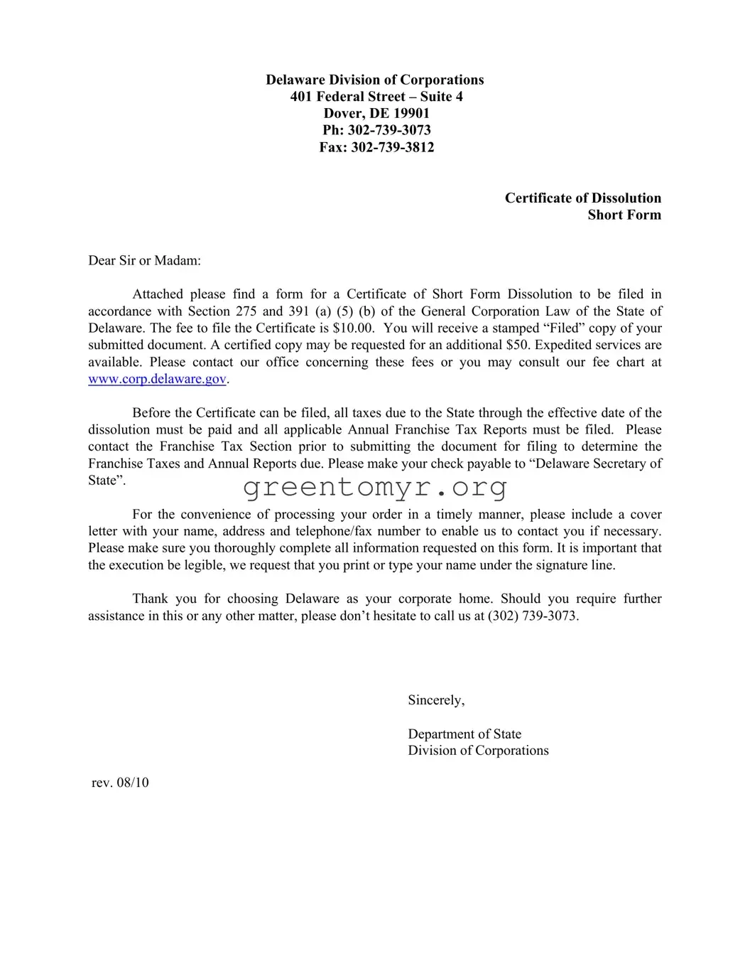 Fill in a Valid Delaware Corporation Dissolution Template
