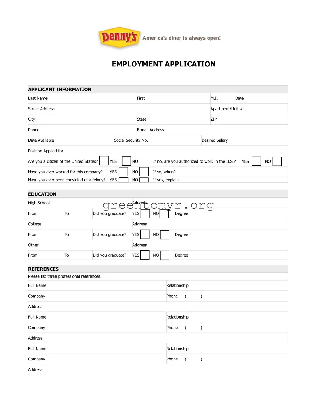 Fill in a Valid Dennys Application Template