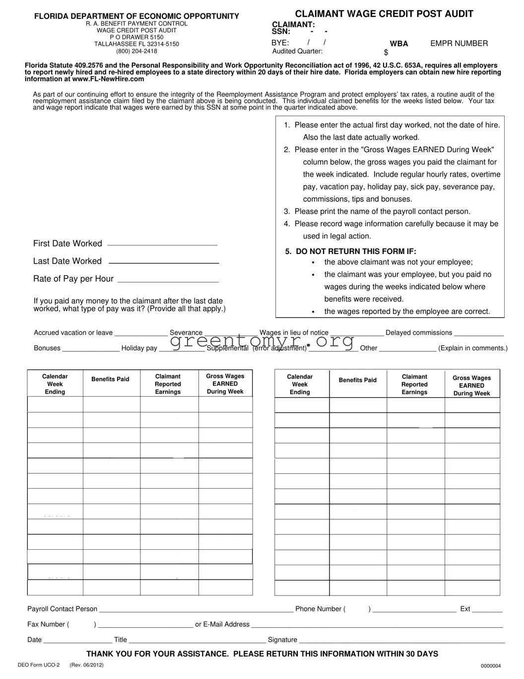 Fill in a Valid Deo Uco 2 Template