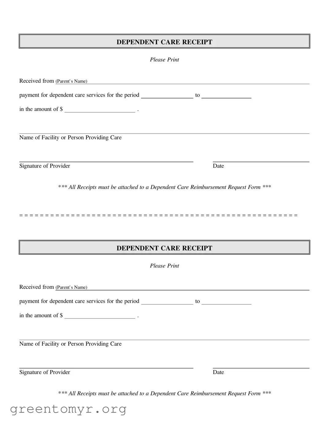 Fill in a Valid Dependent Care Receipt Template