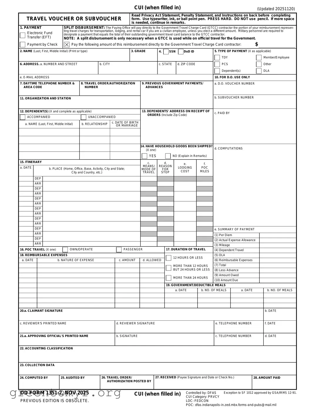 Fill in a Valid DD 1351-2 Template