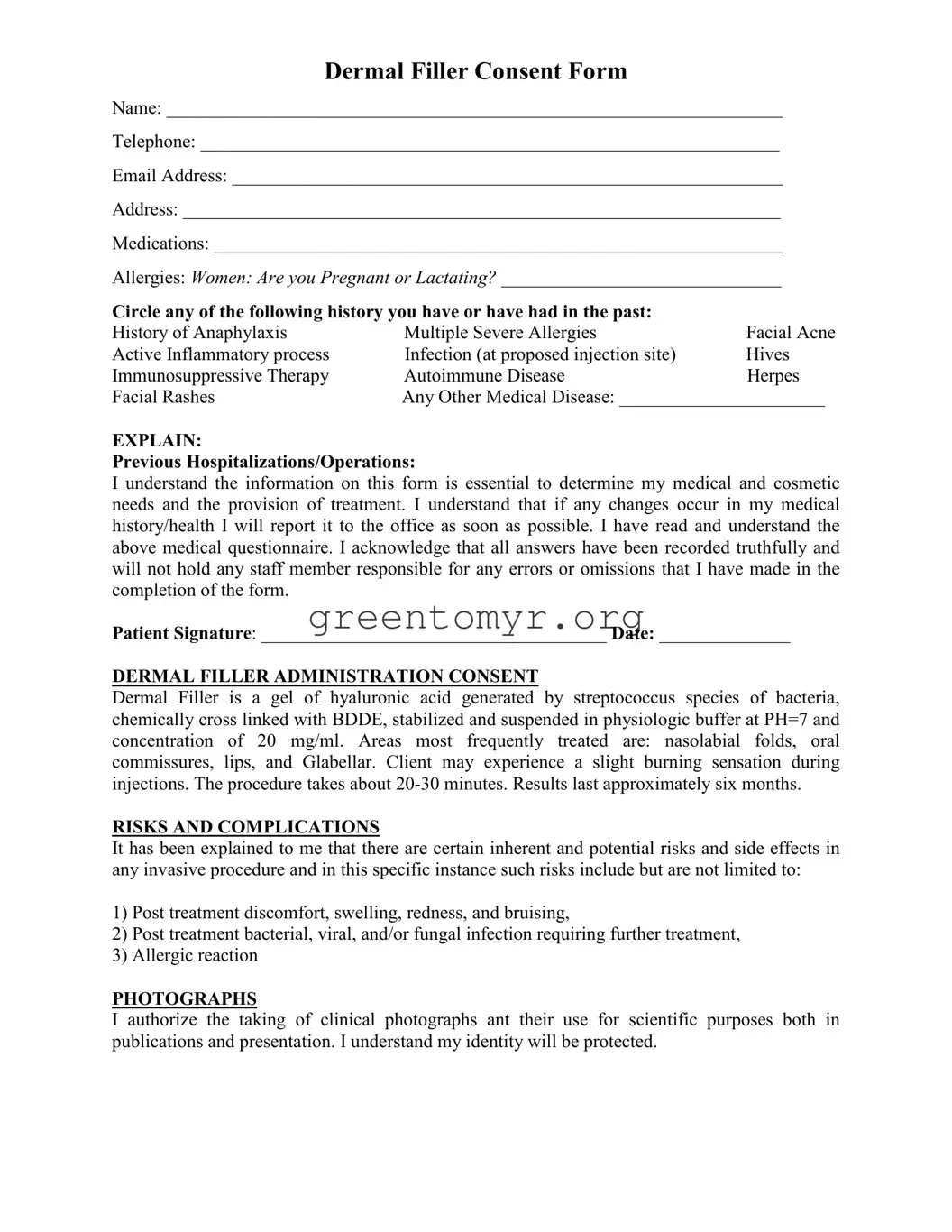 Fill in a Valid Dermal Filler Consent Template