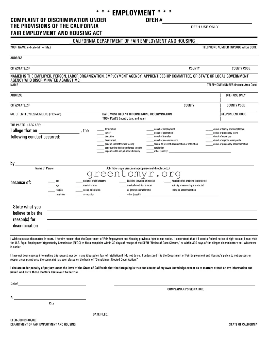 Fill in a Valid Dfeh 300 03 Template