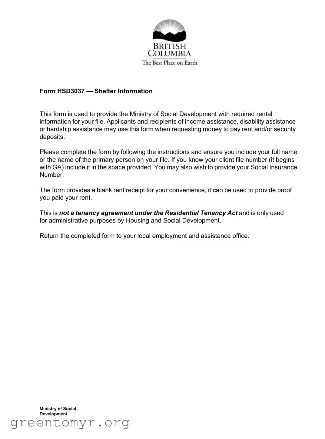 Fill in a Valid Bc Shelter Information Template