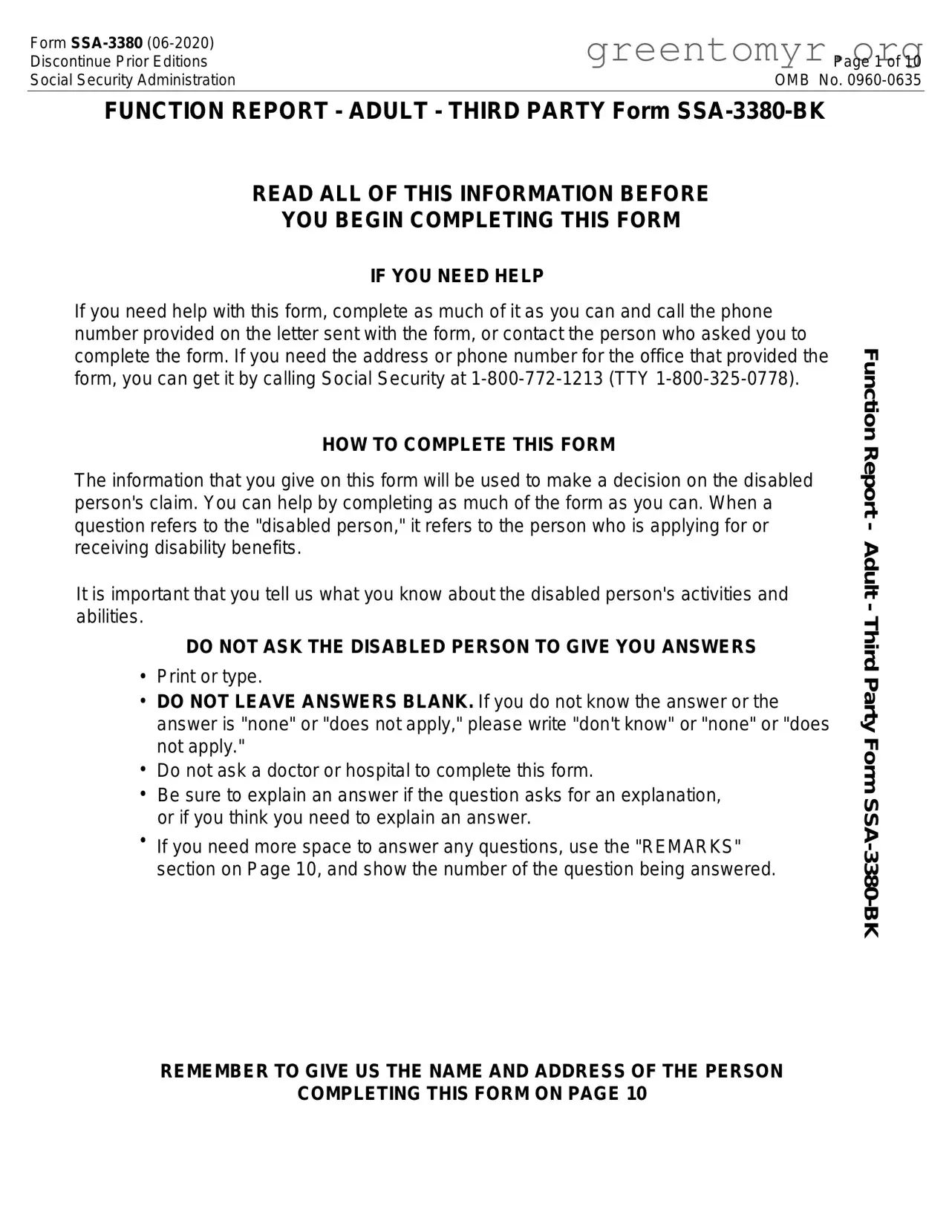 Fill in a Valid SSA SSA-3380-BK Template