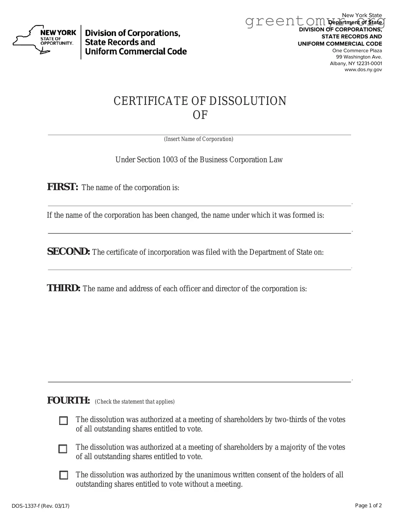 Fill in a Valid Ny Dissolution Certificate Template