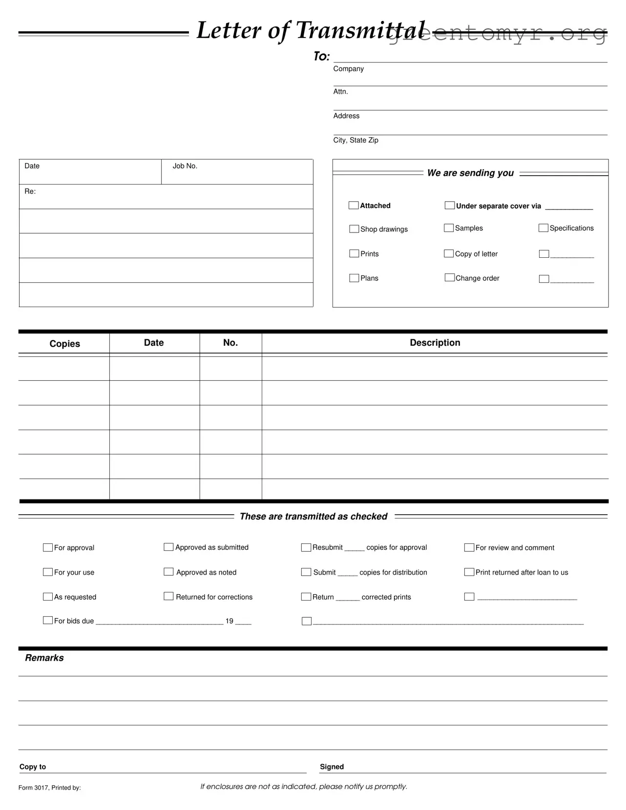 Fill in a Valid Transmittal Template