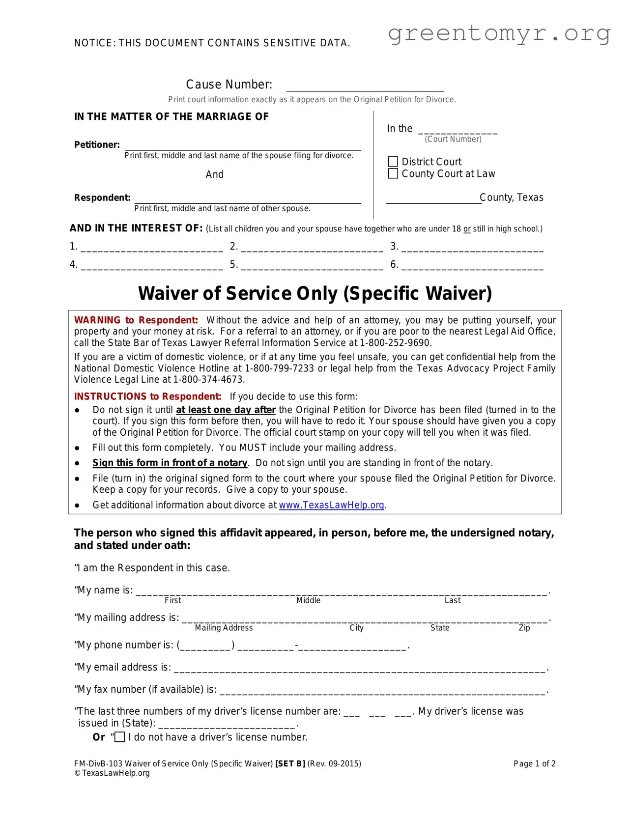 Fill in a Valid Waiver Service Template