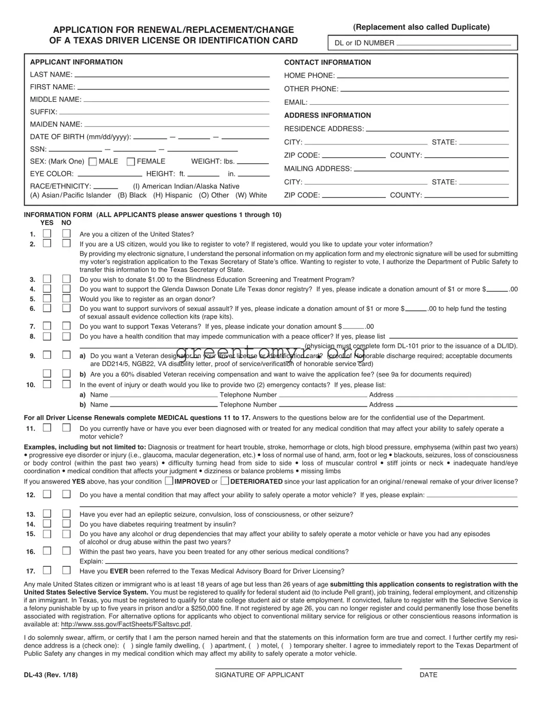 Fill in a Valid DL-43 Template