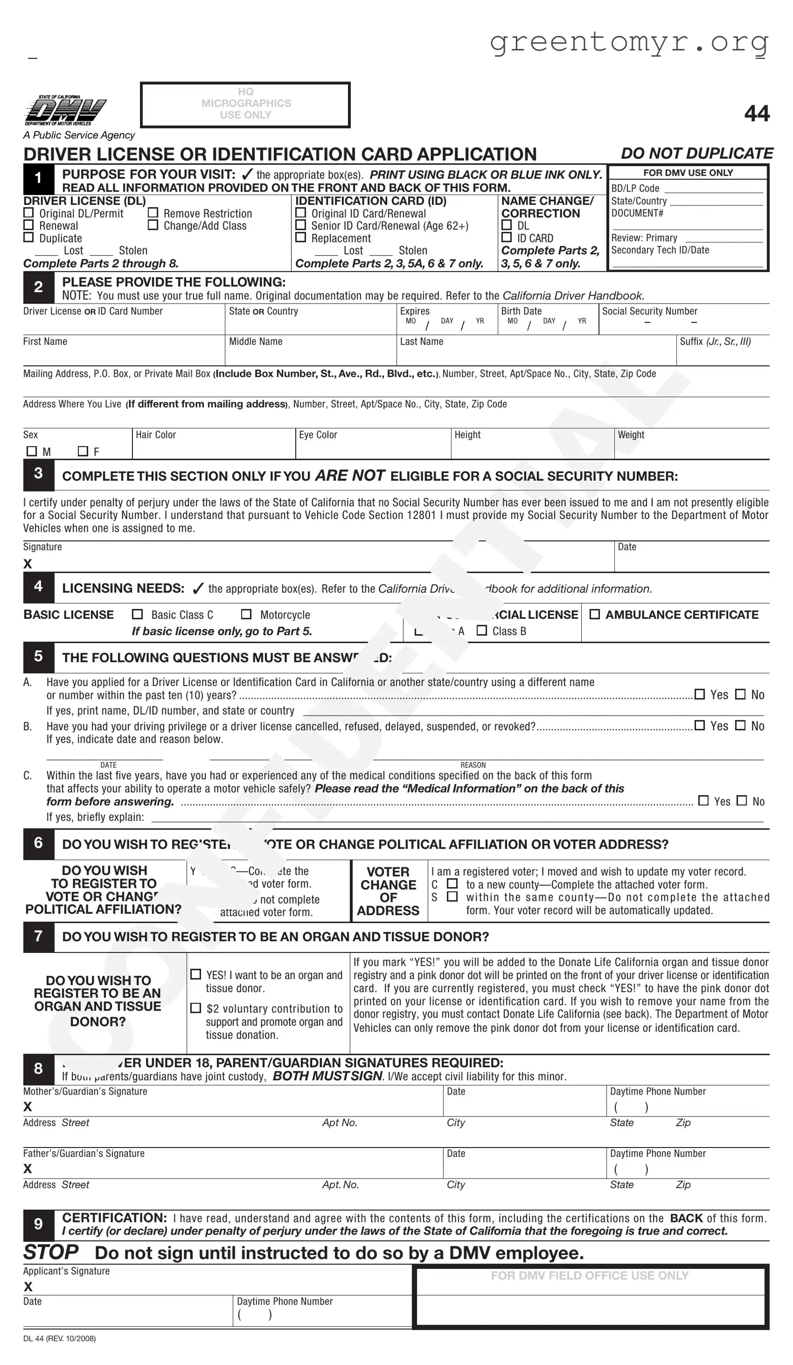 Fill in a Valid Ca Dmv Dl 44 Template
