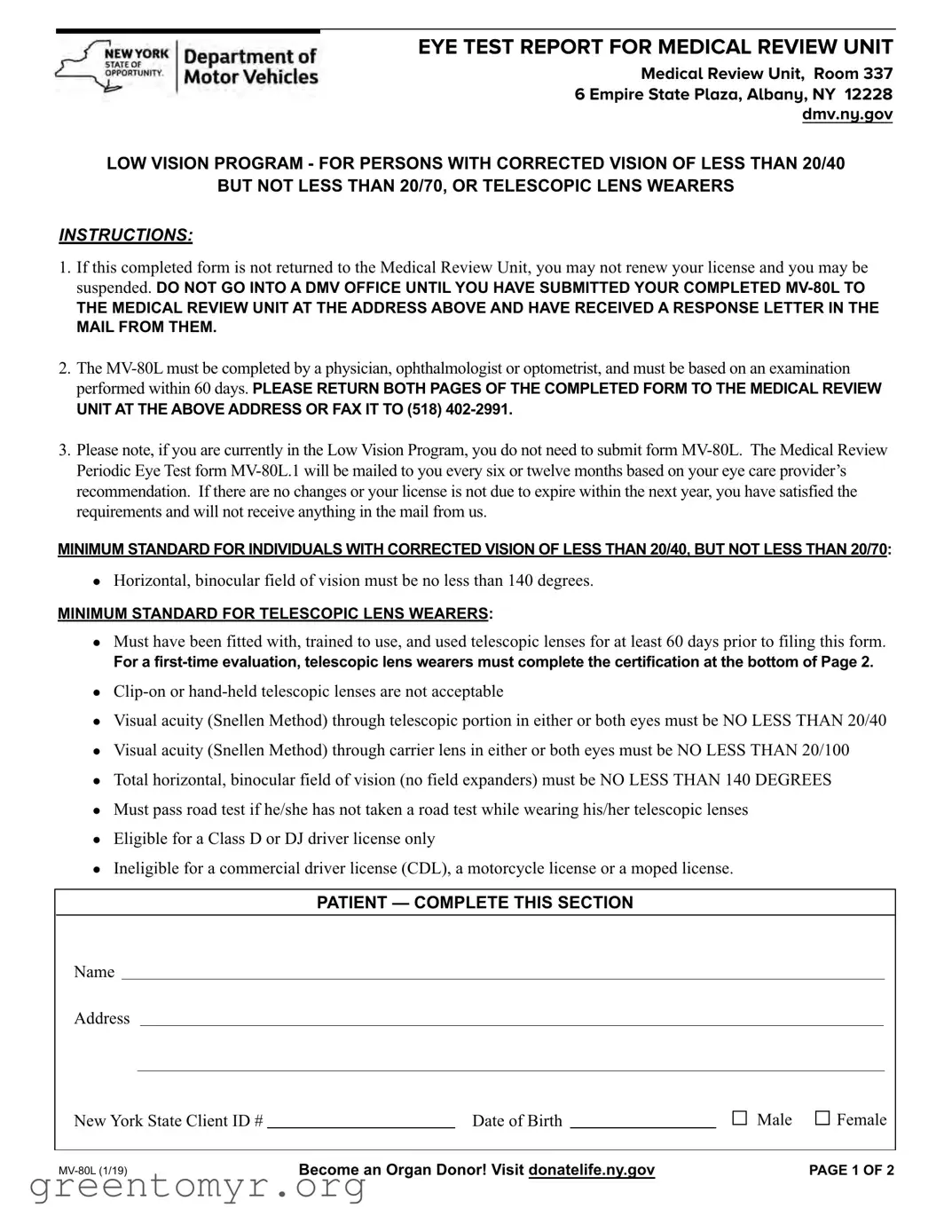 Fill in a Valid Mv 80L Template