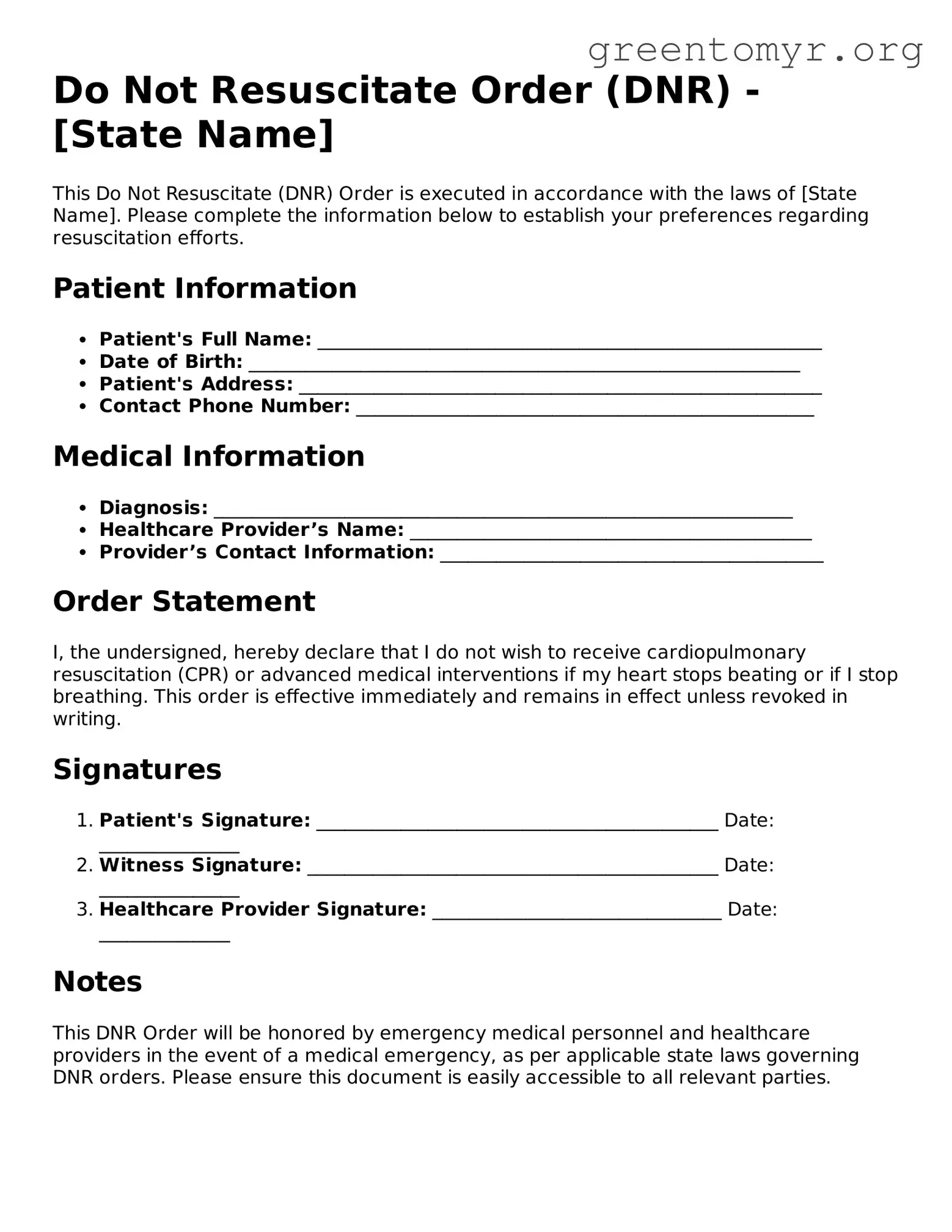 Valid Do Not Resuscitate Order Form