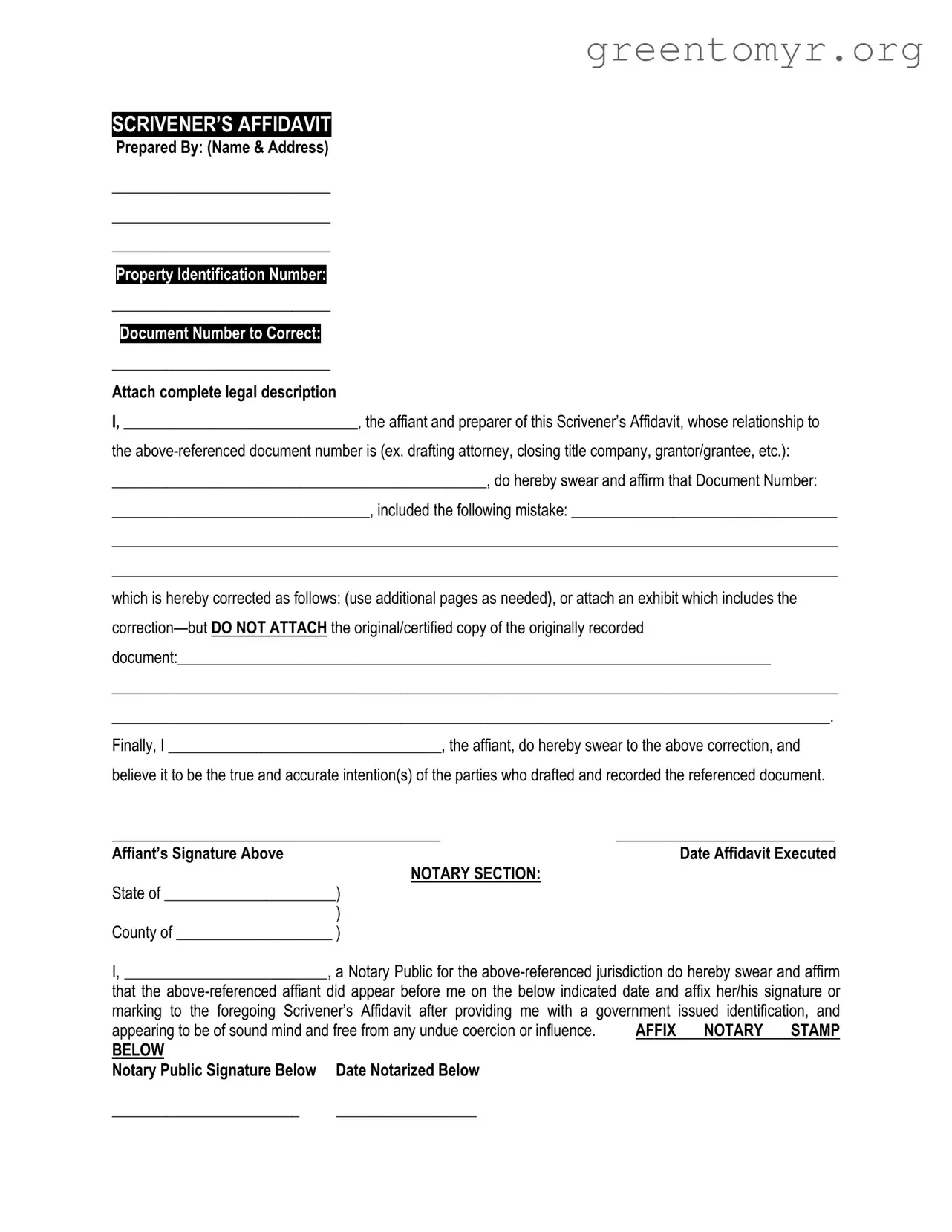 Fill in a Valid Scrivener's Affidavit Template
