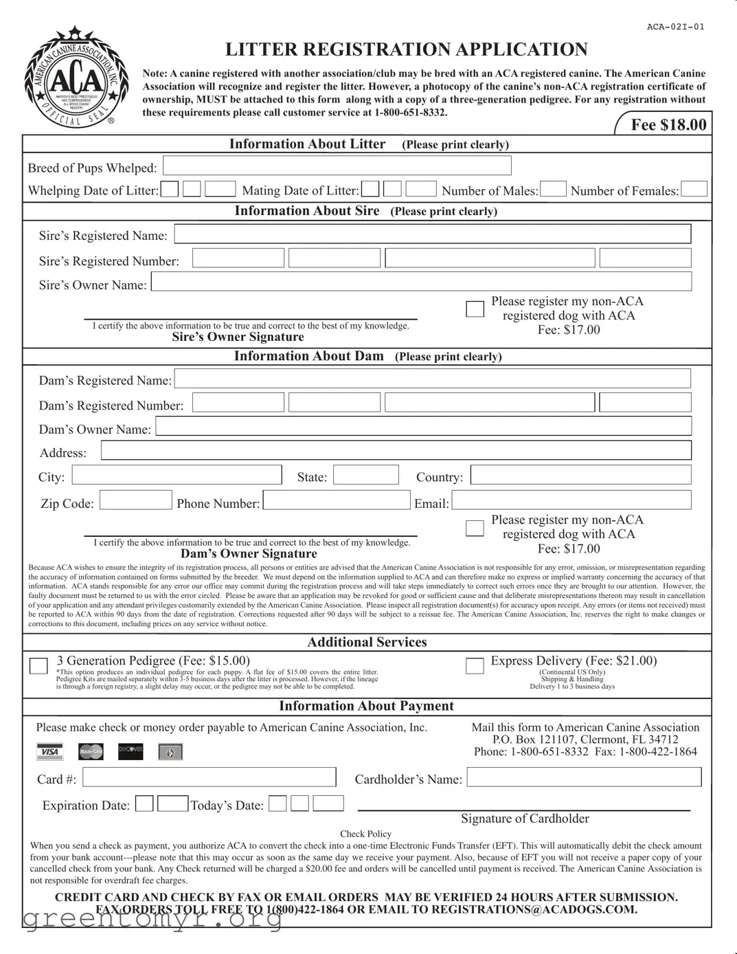 Fill in a Valid Aca Litter Registration Template