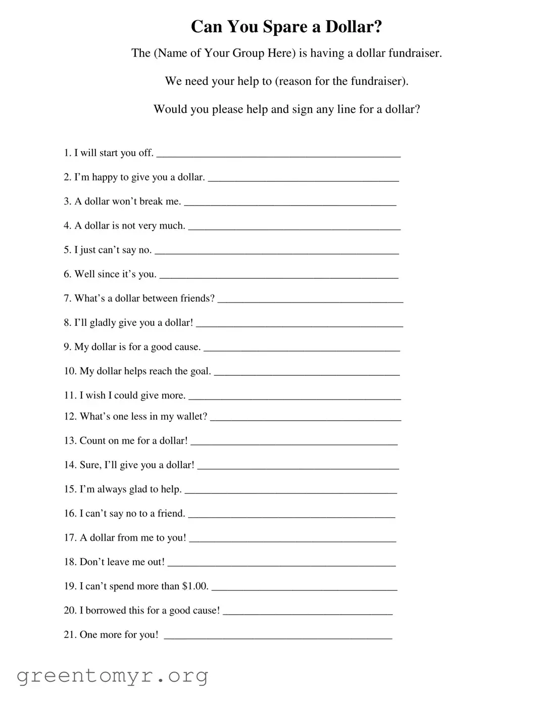 Fill in a Valid Donated A Dollar Template