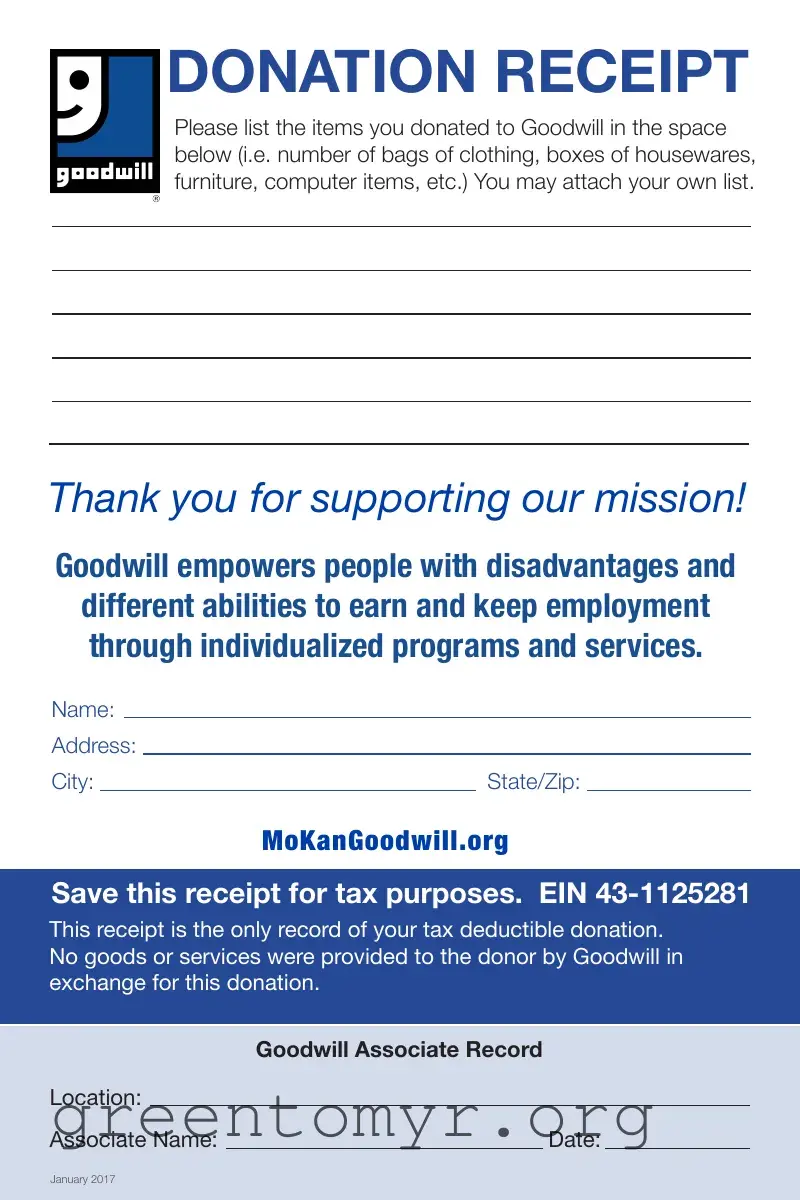 Fill in a Valid For Goodwill Donated Goods Template