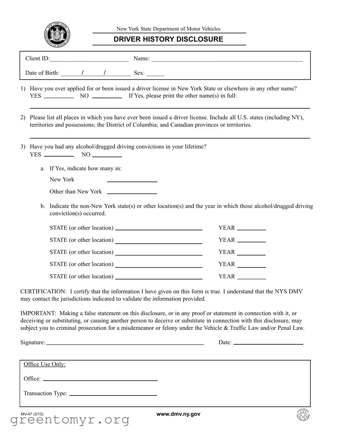 Fill in a Valid Mv 47 Template