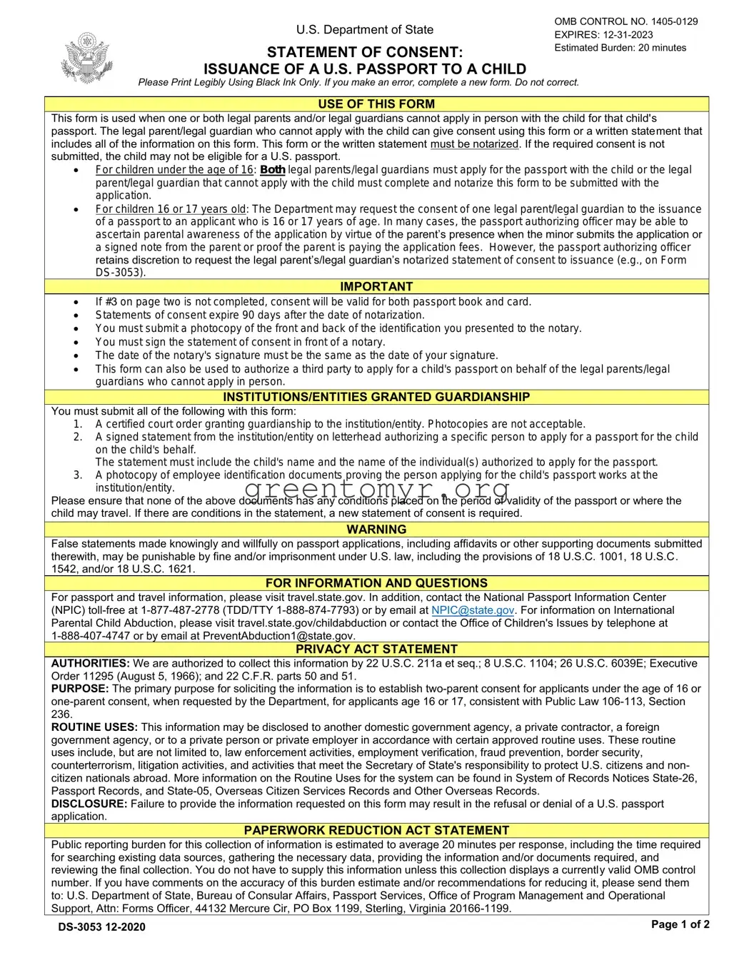 Fill in a Valid DS-3053 Template