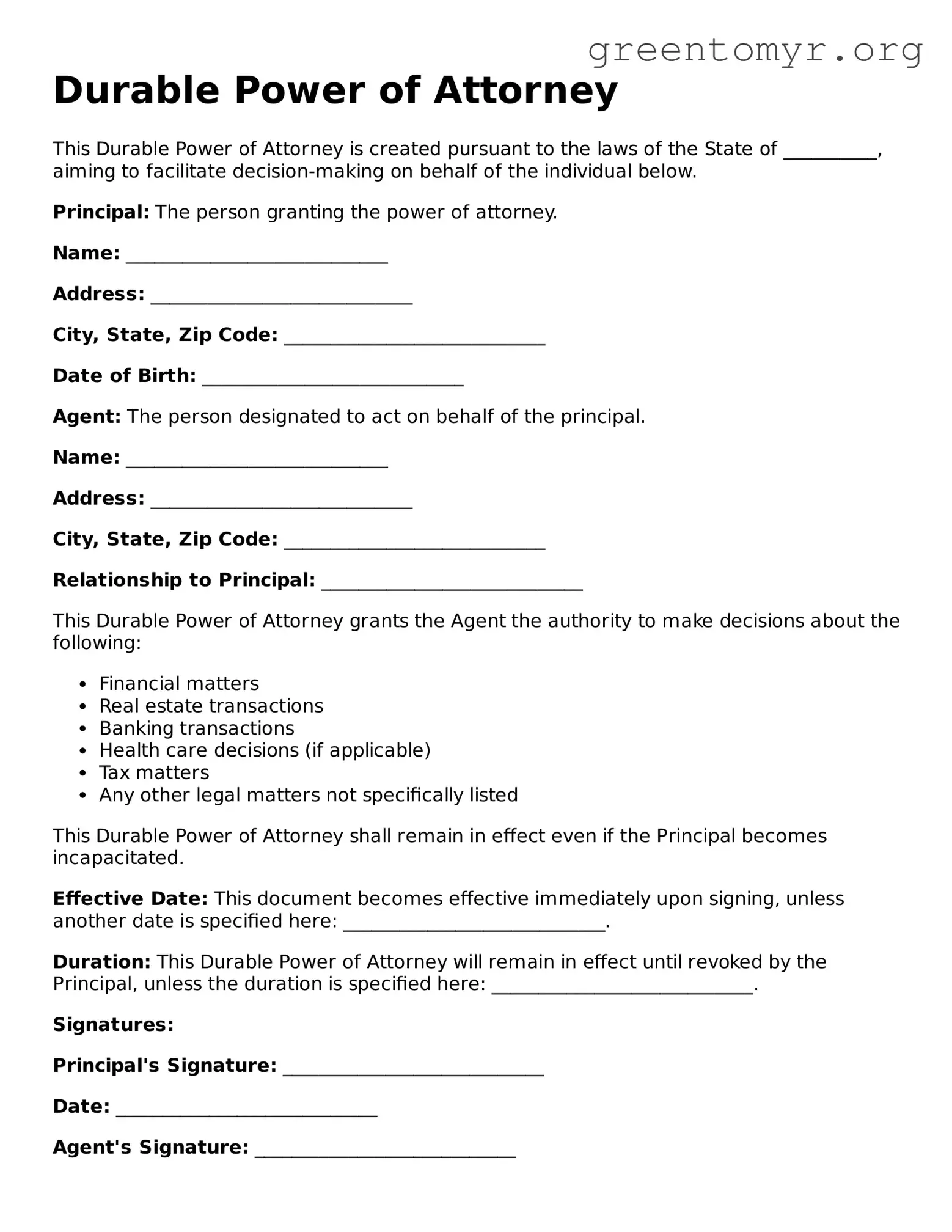 Valid Durable Power of Attorney Form