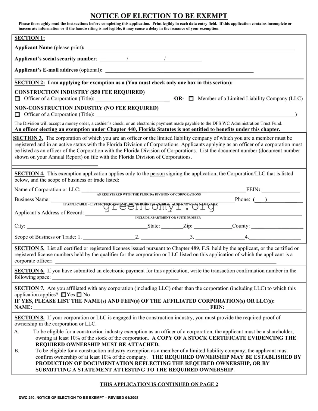 Fill in a Valid DWC 250 Notice of election to be exempt Template