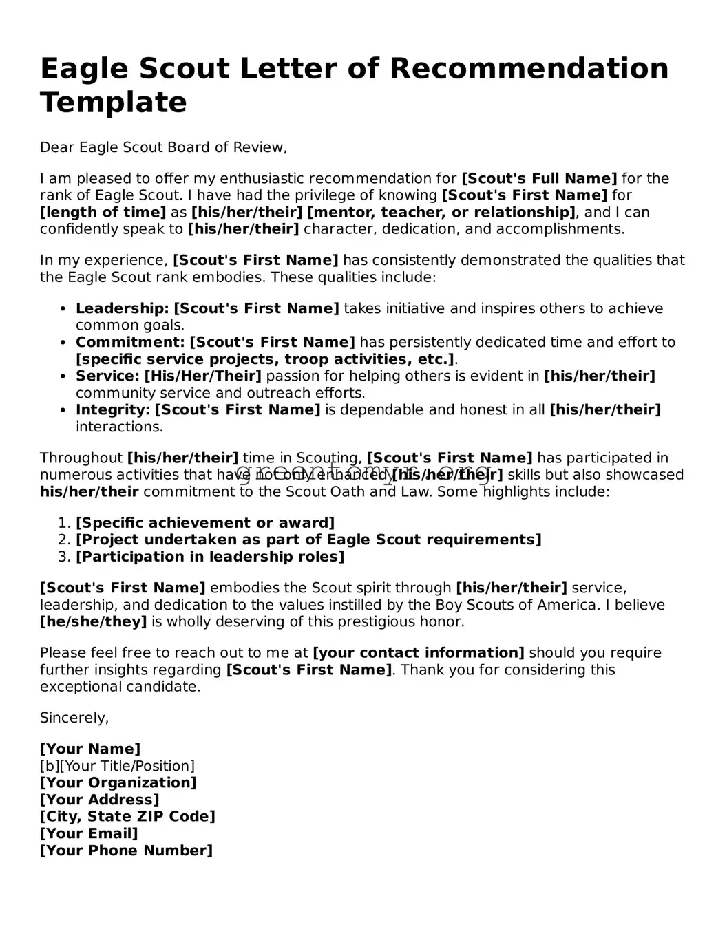 Valid Eagle Scout Letter of Recommendation Form