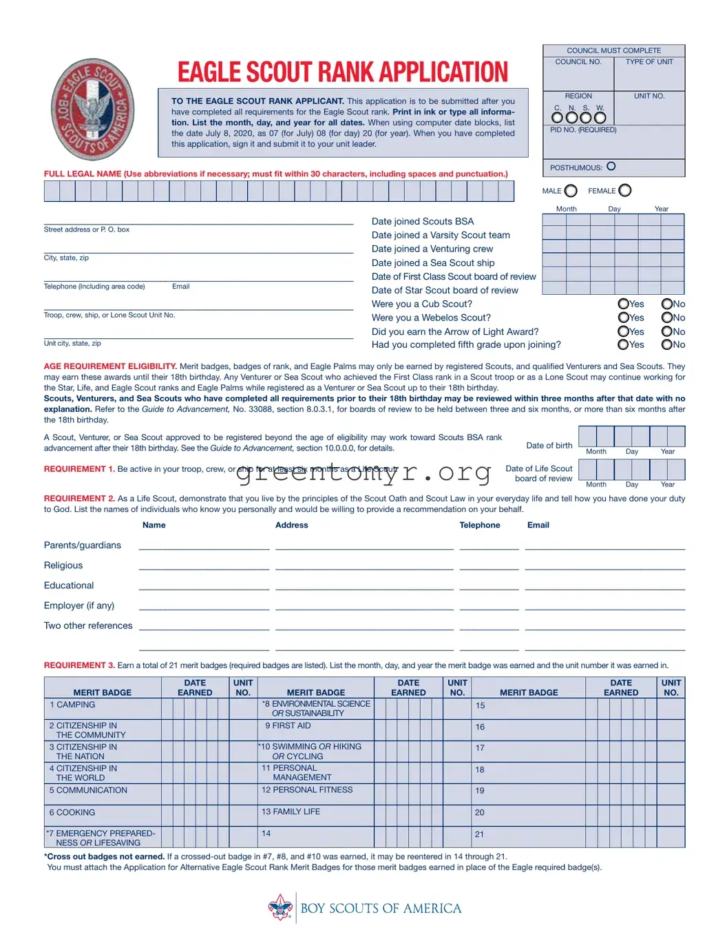 Fill in a Valid Eagle scout rank application Template